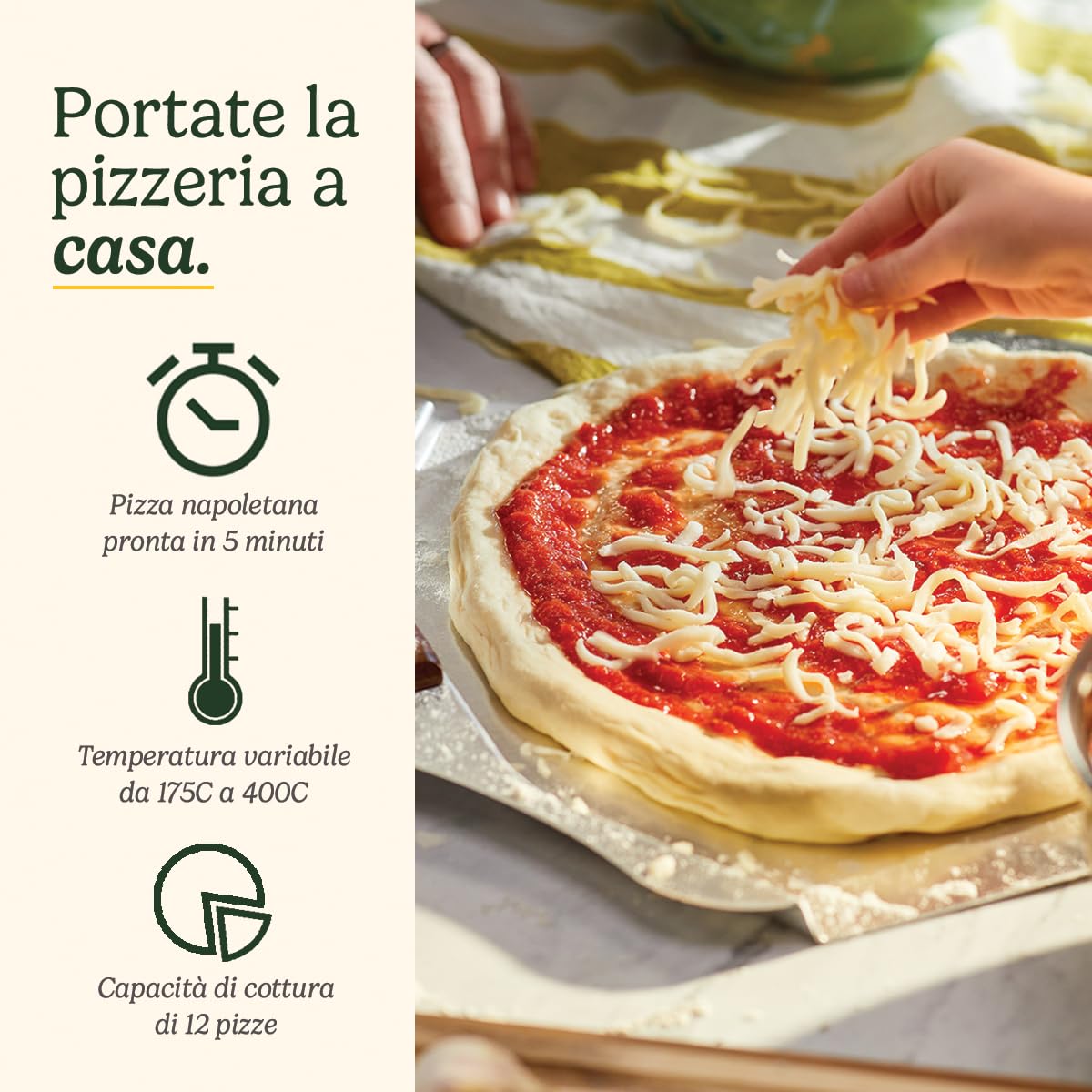 Cuisinart Forno per Pizza | Per uso interno, Gusto a legna in 5 minuti, Kit Pizza Incluso: Buccia per Pizza, Taglierina, Pietra e Piatto Profondo, Tempo e Temperatura Regolabili Fino a 400°C Spina EU