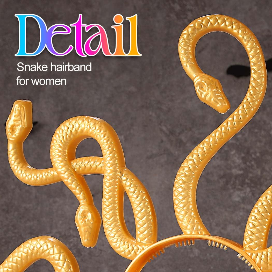 Reaky Snake Headband Medusa Headpiece Gold Snake Headbands Halloween Costume Hair Accessories for Women (Gold, One size) - Image 4