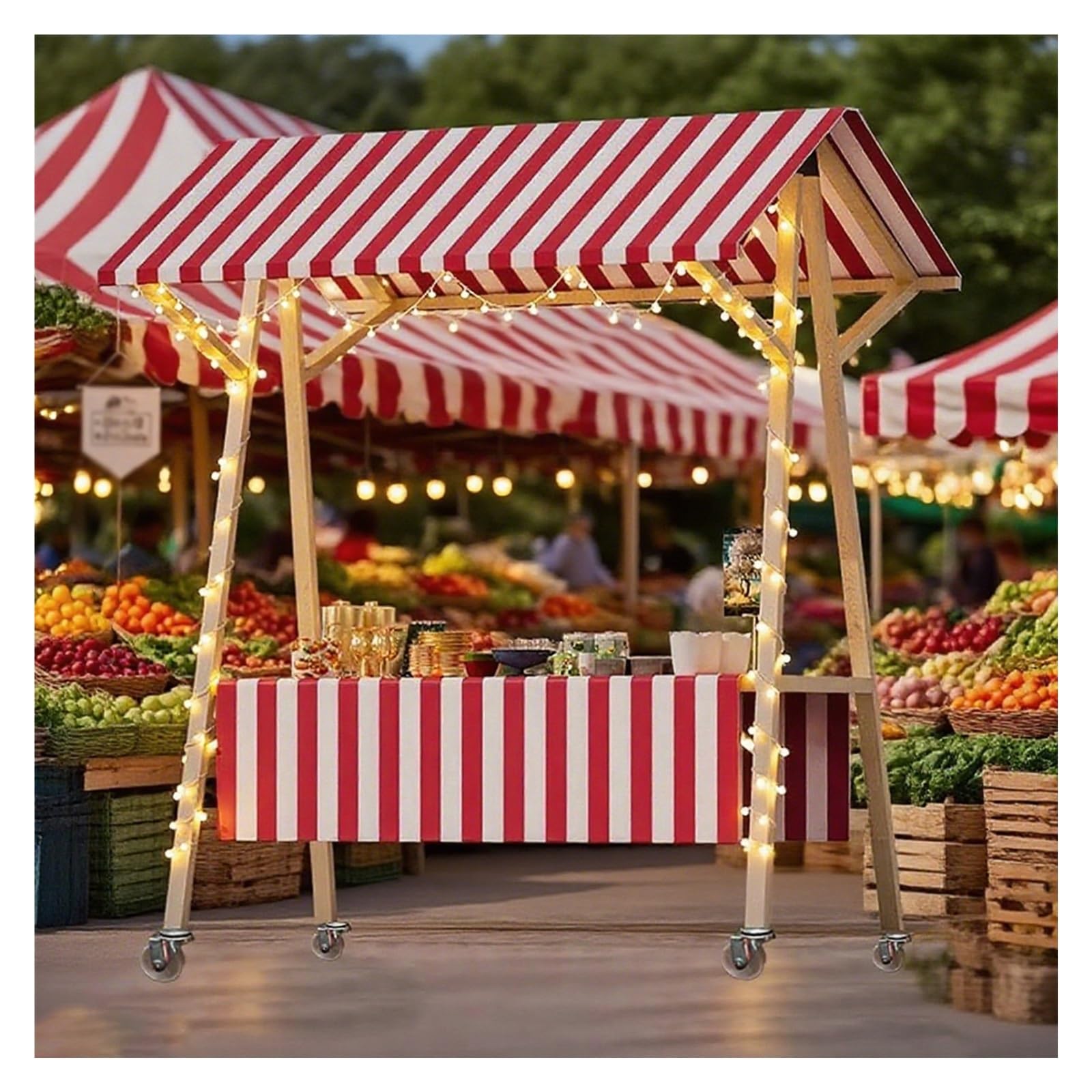 Chiosco mobile portatile per cibo da strada, espositore in legno per bancarella del mercato per la vendita di snack/dolci/giocattoli, fiere commerciali vendite banchi espositori rosso-1 W 150 cm (59)