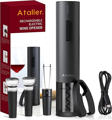 Miniatura 8 de Ataller Juego de abridores eléctricos de botellas de vino 4 en 1, sacacorchos automáticos recargables por USB con 1 vertedor de vino y 1 cortador de