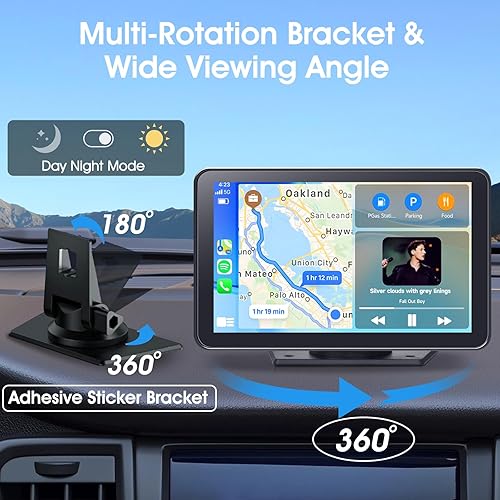 Miniatura 5 de Pantalla CarPlay Inalámbrica para Coche, Pantalla Táctil Estéreo Portátil HD de 7" con Apple CarPlay y Android Auto, Pantalla CarPlay con Cámara de