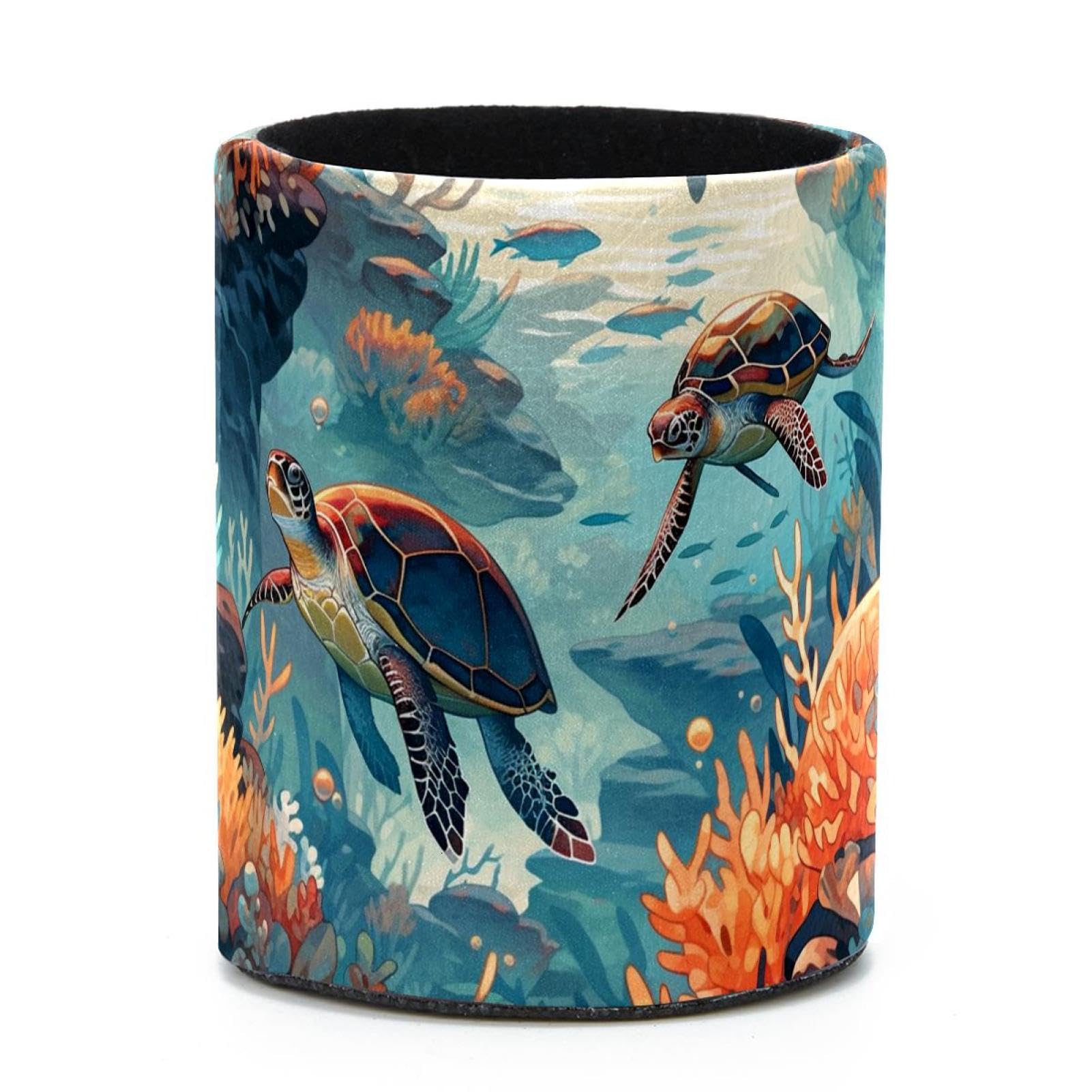 VAPOKF Round Pencil Holders for Desk, Corals and Turtles Pen Holders Pen Pot Makeup Brushes Storage Desktop Stationery Supplies Organiser for Home Office