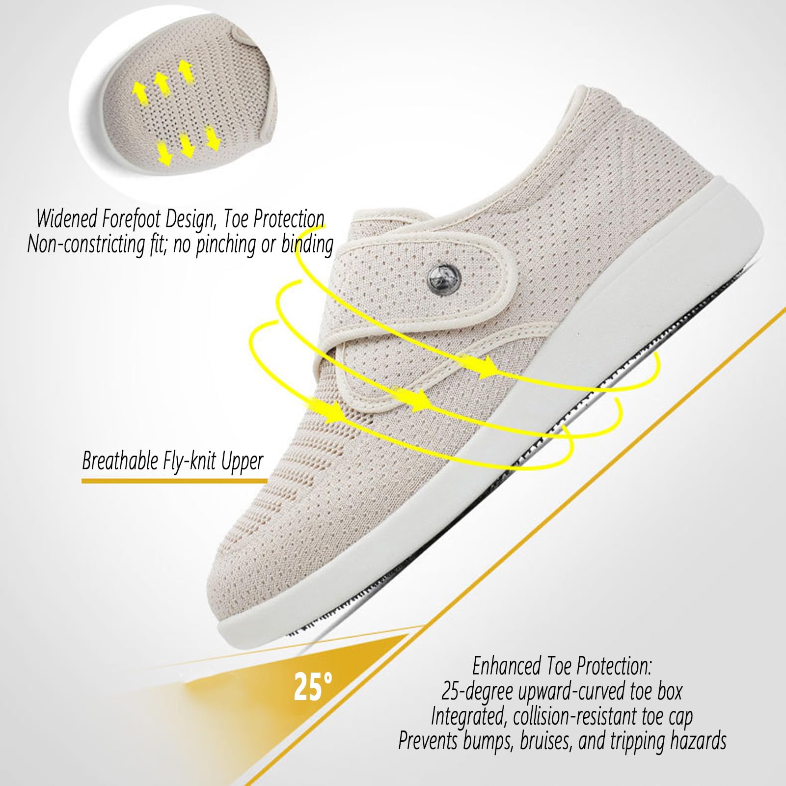 Scarpe Diabetici Extra-Larghe Donna Calzature Ortopediche Terapeutiche Alluce Valgo Scarpe Casual Antiscivolo Piedi Gonfi Calzature Estive Regolabili Riabilitazione degli Anziani