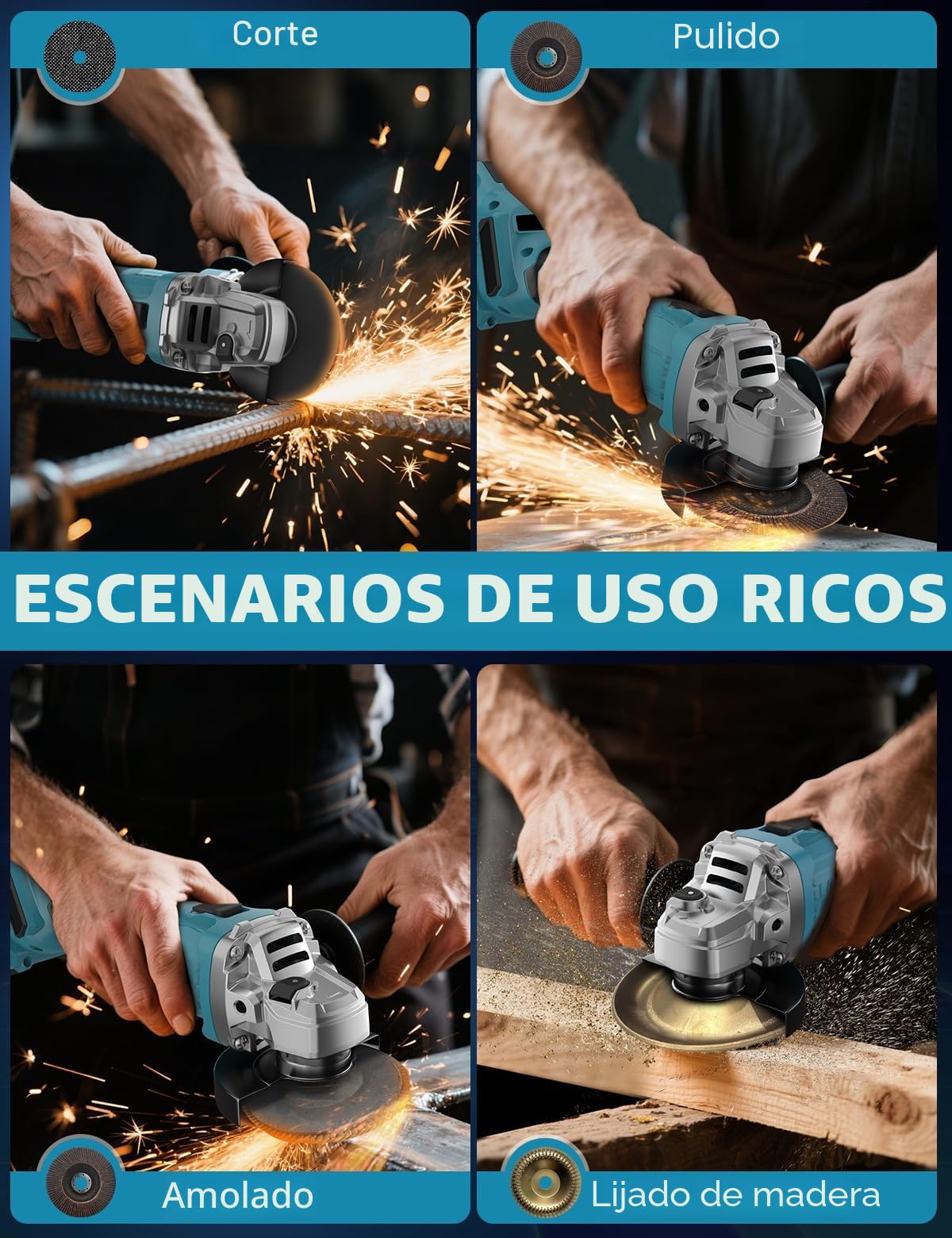DURFICST Amoladora Angular Inalámbrica, 125 mm/10000 RPM, con 2×21 V 4Ah | DAG310 Amoladora Bateria con 4 Discos de Corte, 4 Discos de Pulido, Trinquete Metálico y Estuche de Transporte