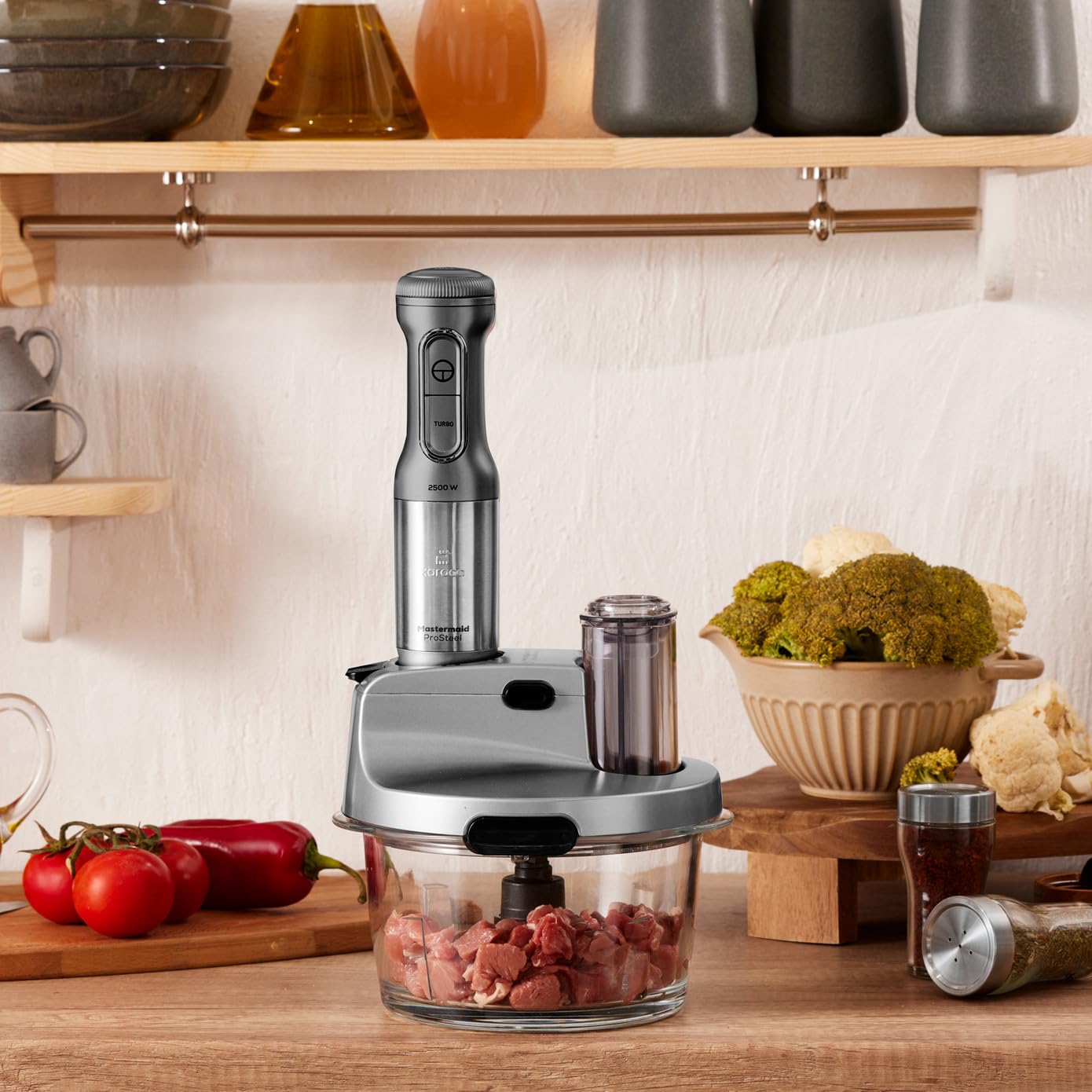 Karaca Mastermaid robot kuchenny ze szkła stalowego, długi mikser, 2500 W, Galaxy Grey