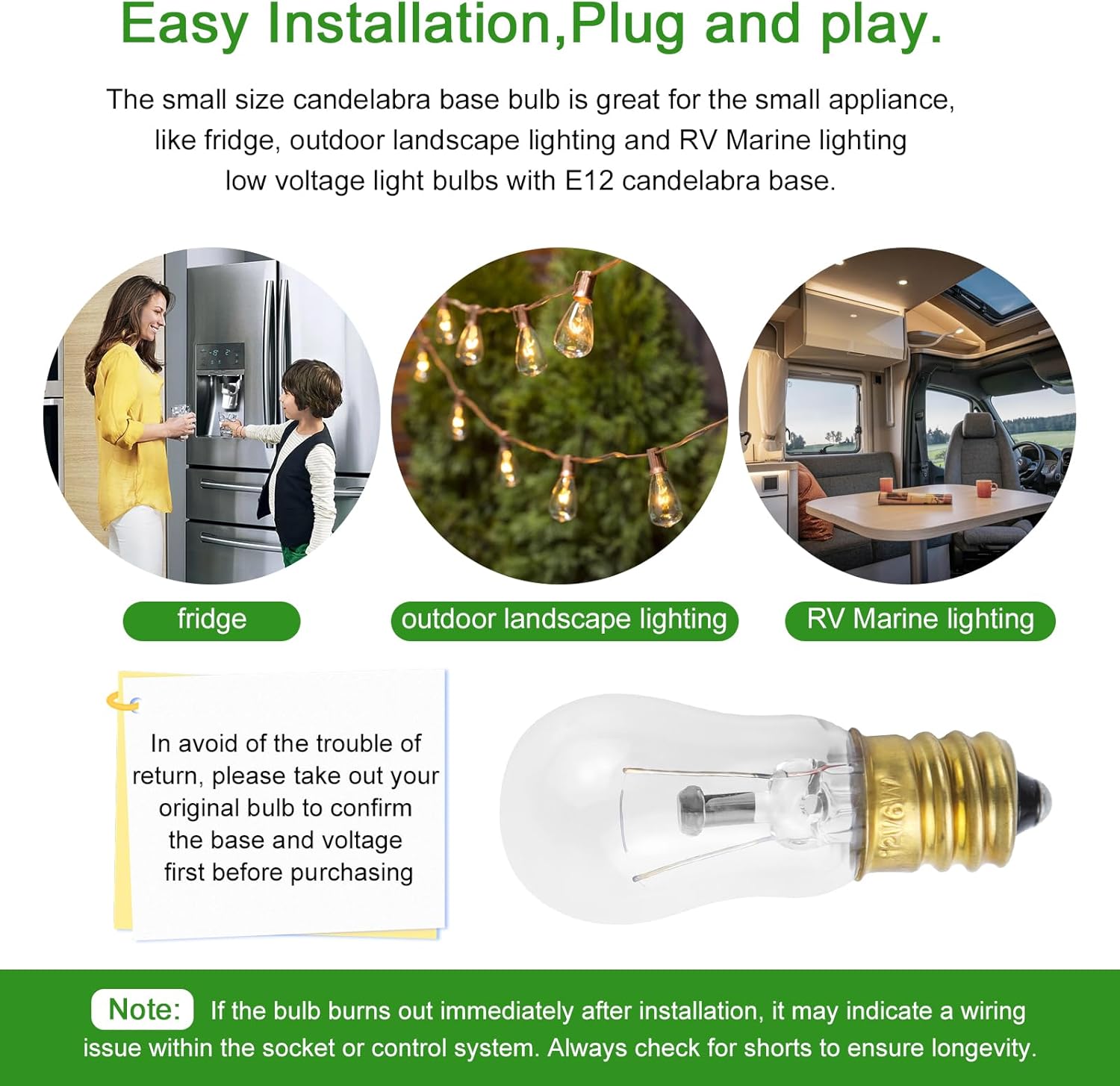 2PK-WR02X12208 Refrigerator Light Replacement Compatible with GE Appliance 12V, 6W, 1-7/8" Length Clear Light Bulb Refrigerator Ice & Water Dispenser Light Bulb Replacement