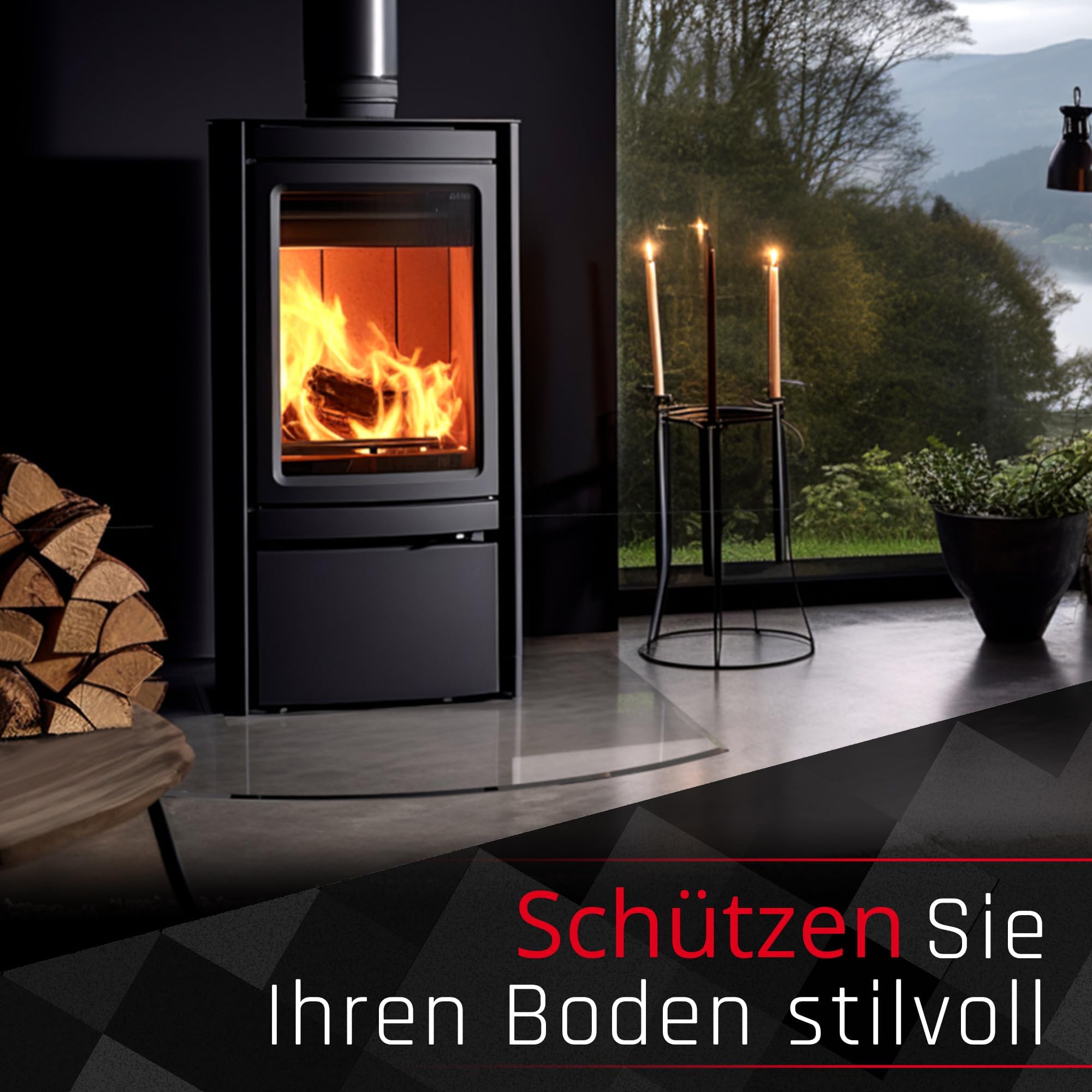 BIJON Funkenschutz-Platte mit Facettenschliff | Glasplatte Kaminofen | Kaminschutz mit ESG Sicherheitsglas | Kamin Zubehör | Kamin Glasplatte | Segmentbogen 120 x 100 cm | 6mm