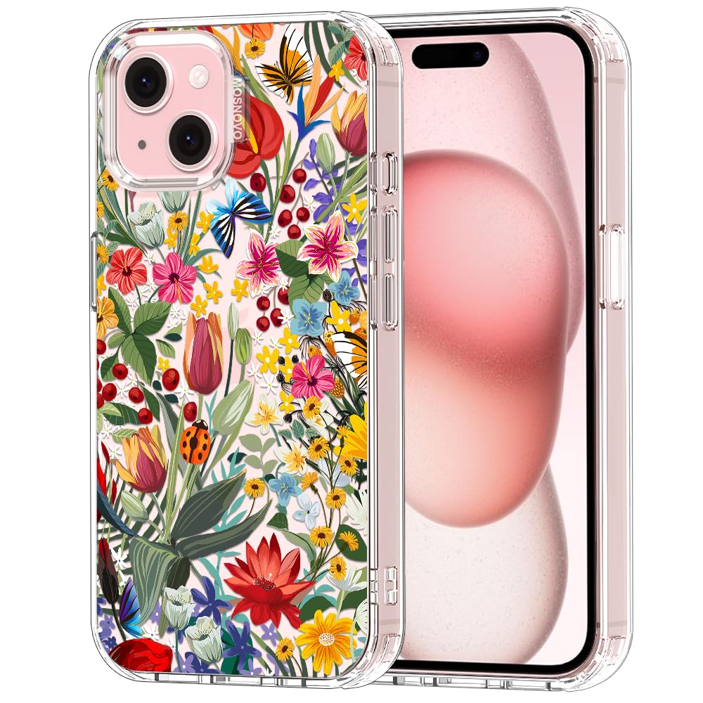 MOSNOVO for iPhone 15 Case | Military Grade 6.6ft Drop Tested | Clear with in The Garden Design