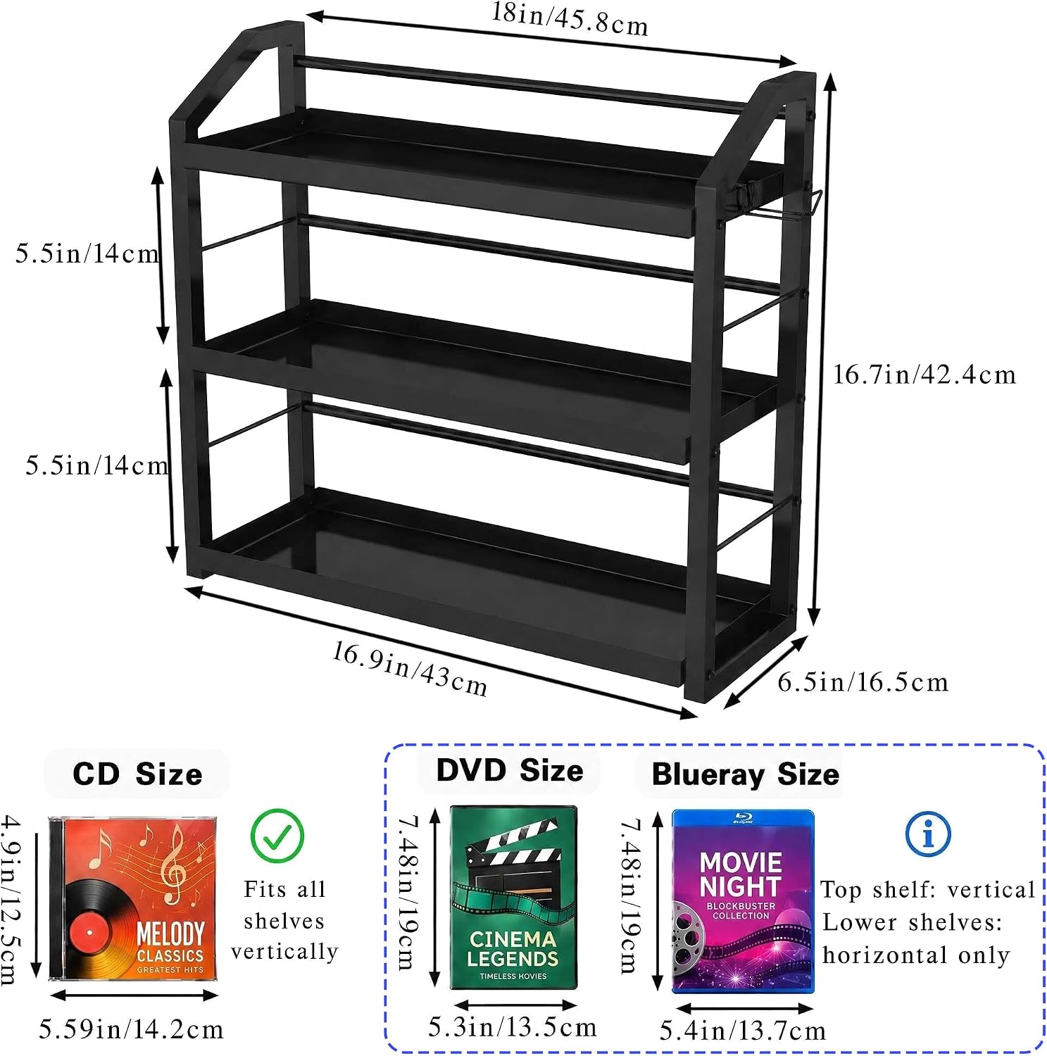 3-Tier CD Holder, Sturdy Steel CD Storage Rack for Display, Holds 125 CDs