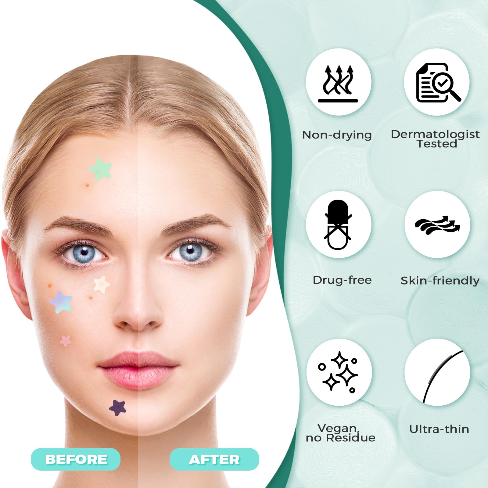 397 Pezzi Cerotti Brufoli, Invisibile Naturale Hydrocolloid Patch 2 in 1 Giorno e Notte Che Invisibile Patch Brufoli Assorbenti Impermeabile e Traspirante