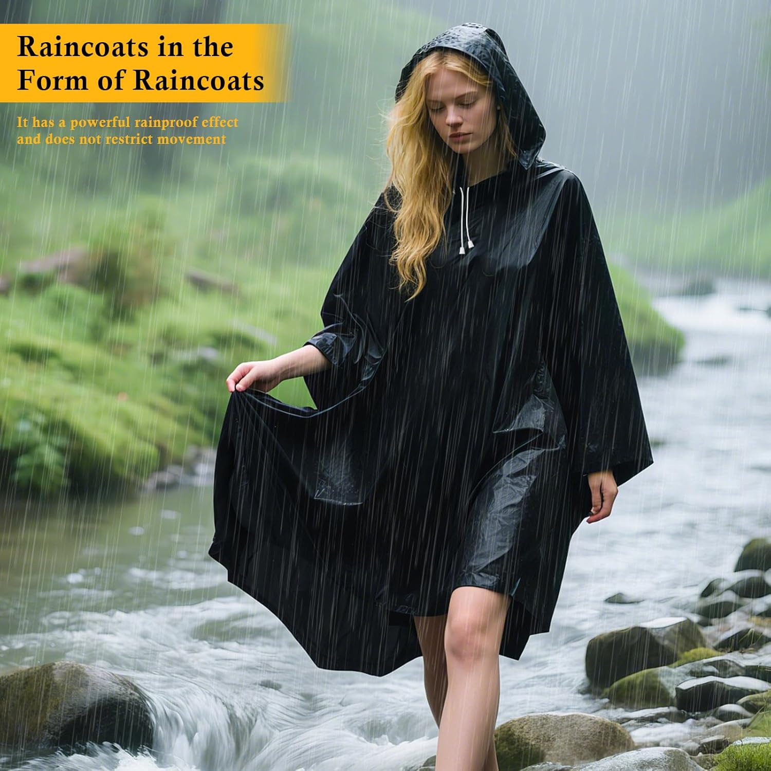 Rain Ponchos for Adults,Reusable Waterproof EVA Raincoats with Drawstring Hood & Sleeves,Lightweight Rain Gear for Men & Women,Perfect for Camping,Hiking,Travel,Outdoor Activities - Image 2