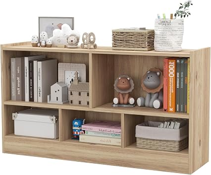 DREAMADE 5-Cube Bookcase, 2-Tier Open Display Bookshelf w/Storage, Wooden Cube Storage Organizer for Classroom, Daycare, Living Room, Bedroom, Playroom, Home, Office, 12D x 44W x 24H