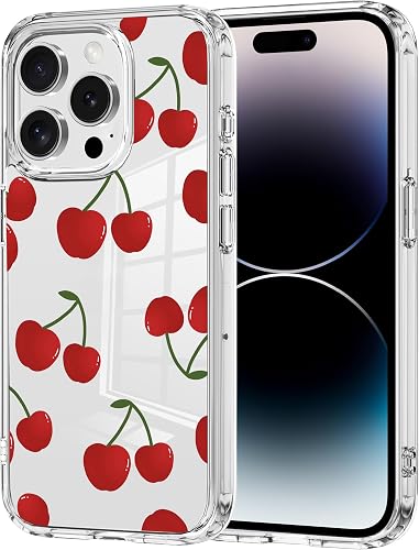 Idocolors for iPhone 15 Pro Max Case Cute Red Cherry Clear Phone Case, Crystal S