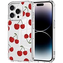 iPhone 15 Pro Max Case, Idocolors Cute Red Cherry Clear Phone Case Crystal Slim Fruit Case for iPhone 15 Pro Max Phone No Yellow Transparent Shockproof Protective Cover