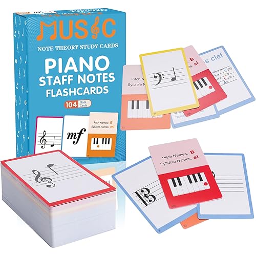 Piano Staff Notes Flashcards, Piano Staff Theory and 104 Sheets Flash Cards, Fun Educational Flashcards for Piano, Music Learners