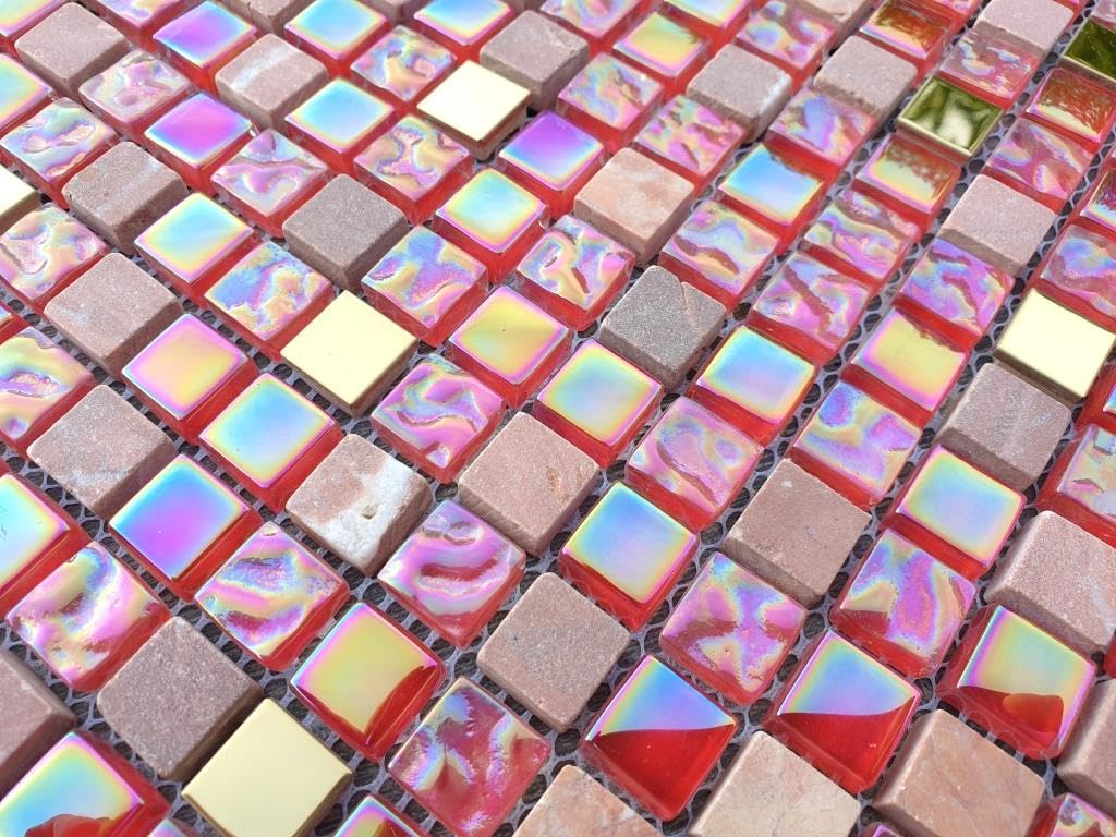 Mosaik Fliese Transluzent rot rosa gold Glasmosaik Crystal Stein EP rot rosa gold 92-1208