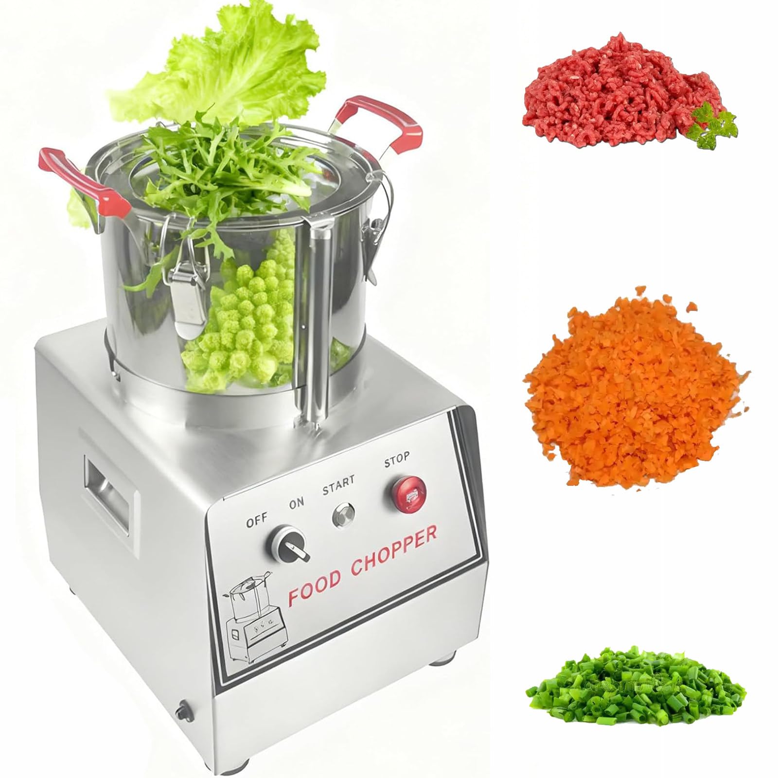 Procesador Alimentos Comercial 7L/10L/15L, máquina eléctrica picadora Verduras 1400W y 1400RPM, picadora Carne y procesador Verduras Acero Inoxidable para Frutas, Verduras y Carnes. 15L