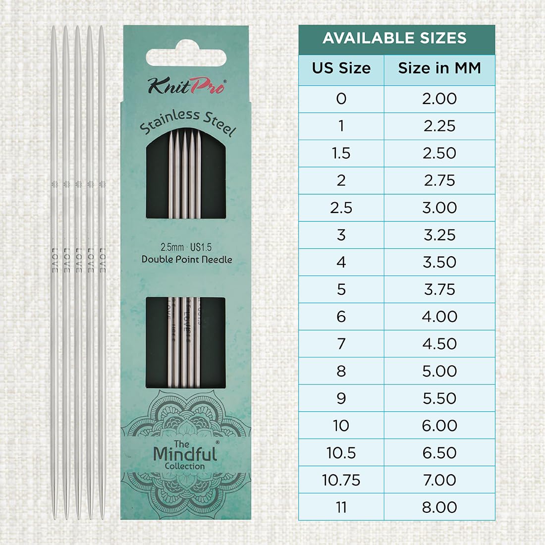 KnitPro The Mindful Collection Double Pointed Needles 6" (15cm), Silver, 2.50mm - Image 4