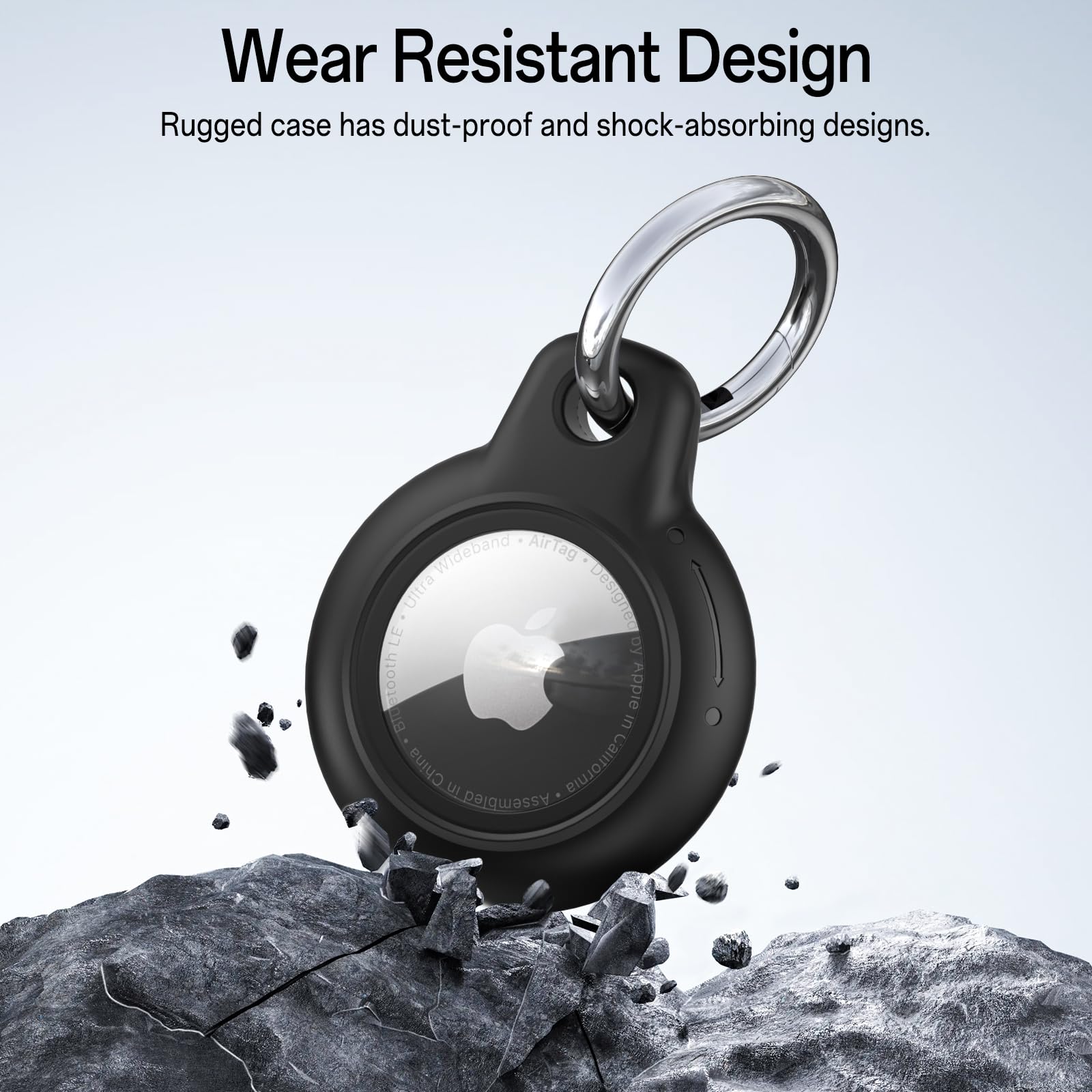 Wanme Etui do Apple AirTag zawieszka z brelokiem do kluczy, wodoodporna zawieszka AirTag z ochroną przed zarysowaniami, akcesoria Apple Tracker na klucze, zwierzęta domowe, bagaż, plecaki (czarne)