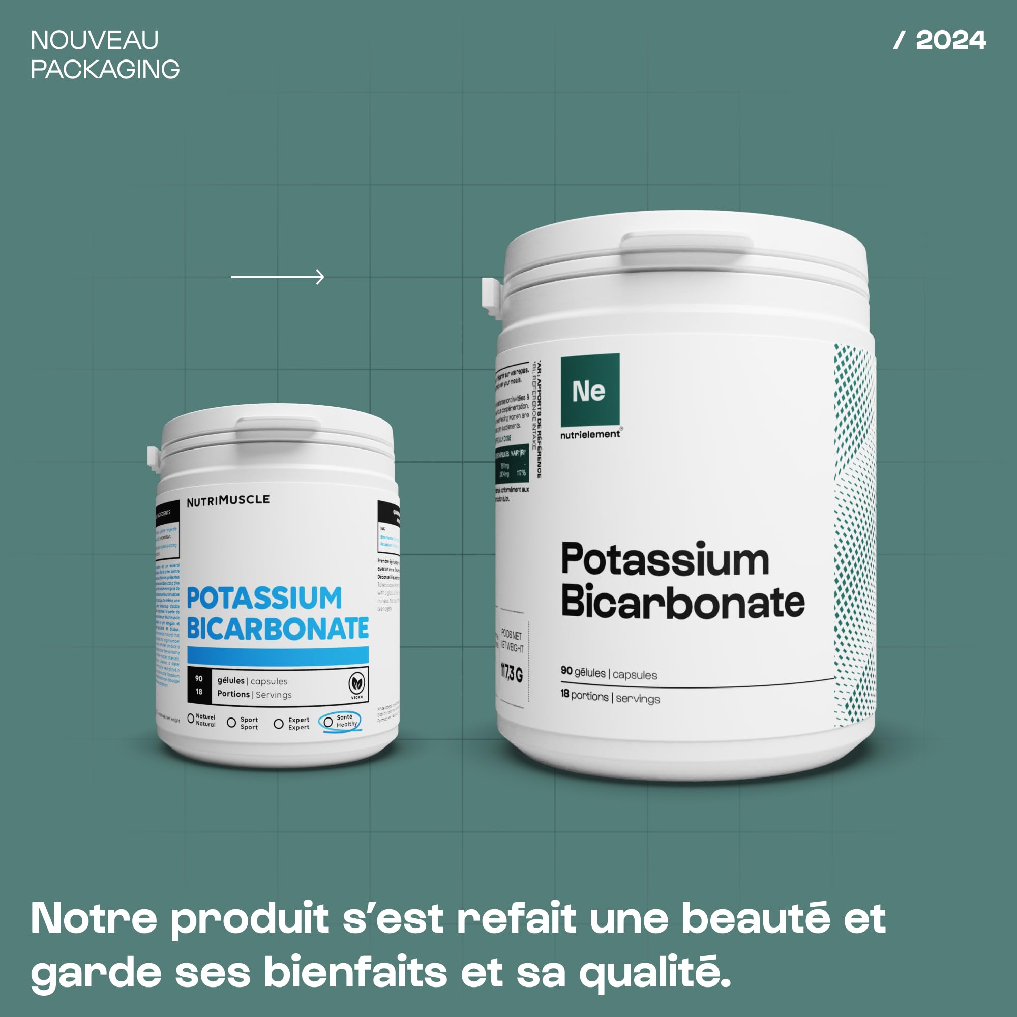 Bicarbonate de Potassium - 90 gélules - Système nerveux - Fonction musculaire normale - Qualité pharmaceutique - Vegan| Nutrielement By Nutrimuscle