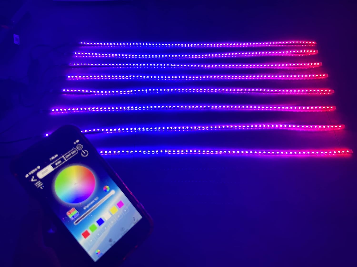8PCS 4FT (1.2M) Dream Chasing LED Light Strips - LED Lights for Polaris Slingshot, for Hood & 15.5" Wheel Rim, Bluetooth Remote Control, IP68 Waterproof, 100+ Lighting Effects