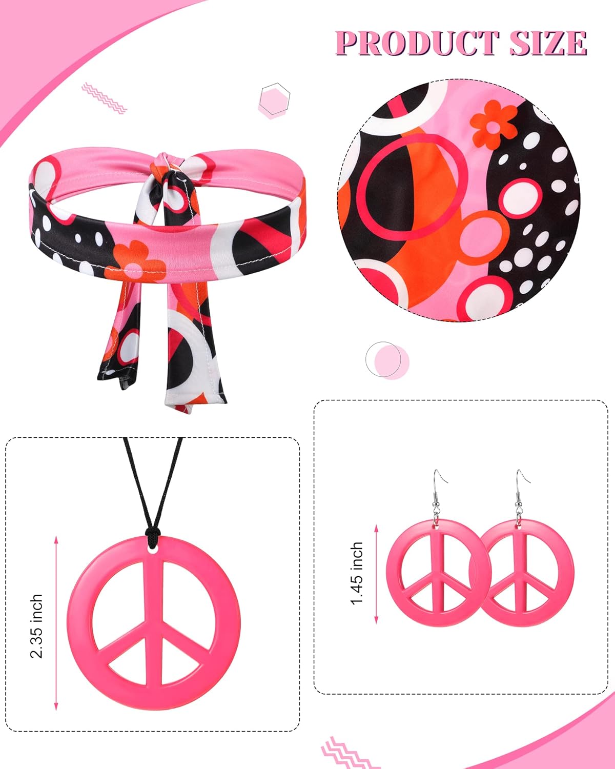 Haysandy 70s Outfit Women Disco Hippie Costume Accessories Pink Peace Disco Bottom Pants for Carnival Halloween Cosplay - Image 2