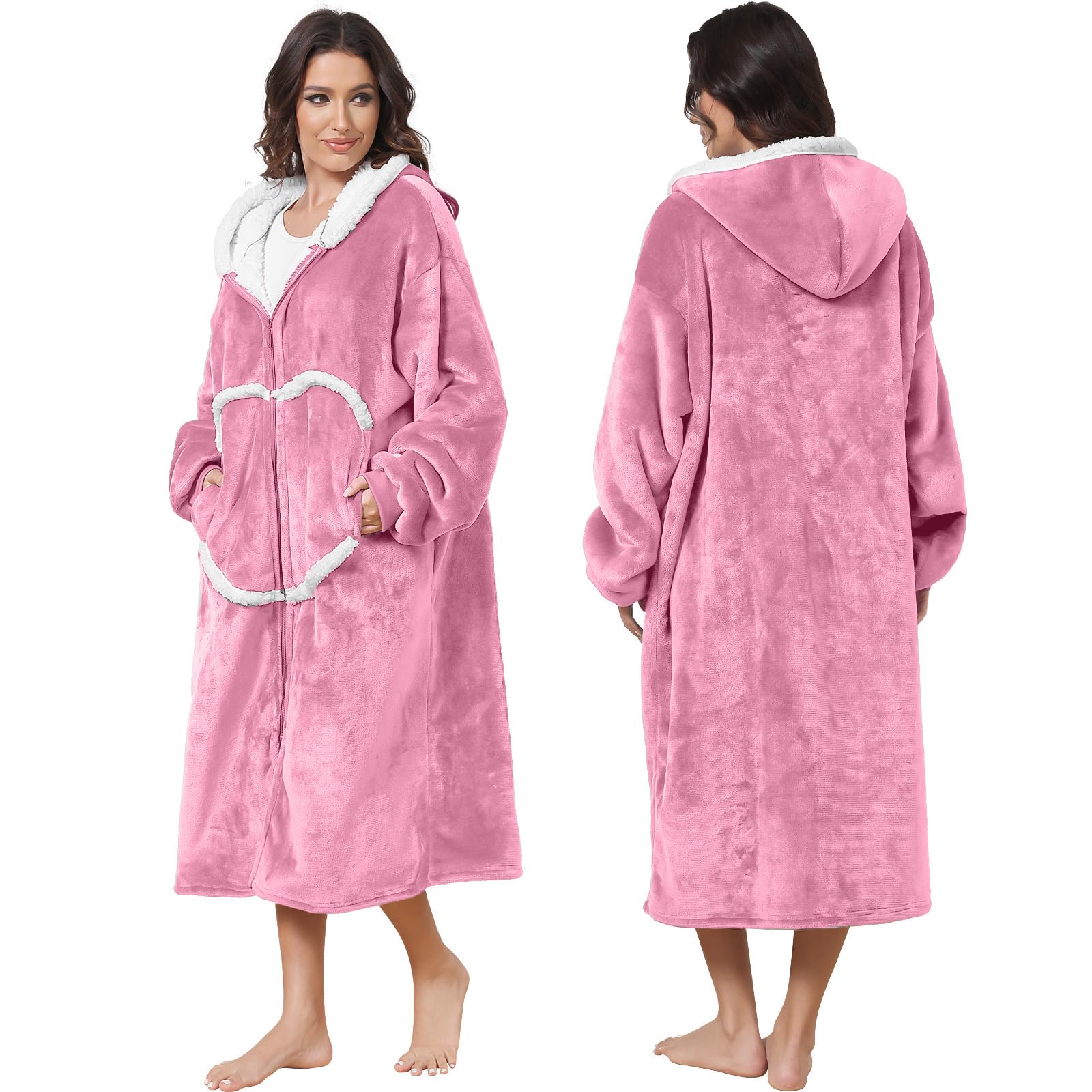 Oversized Wearab Blanket Hoodie, Cozy Flannel Blanket with Sleeves and Zipper for Women, Mens, Teens