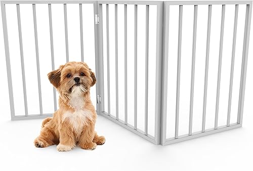 PETMAKER - Puerta de madera independiente para mascotas, valla plegable para interiores con diseño ligero para perros, gatos y mascotas