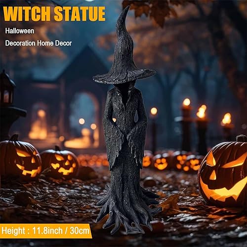 Miniatura 5 de Estatua de bruja de las sombras, textura de árbol de galleta de 11.8 pulgadas, figuras de bruja negra, pintadas a mano, encantadora, gótica, resina