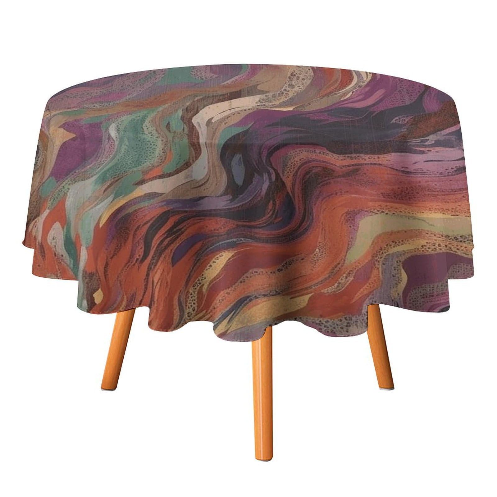 Fekiloot Style Green And Orange Round Tablecloth - Heavy Duty And Washable,Polyester Decorative Fabric Table Cover,Tablecloths For Kitchen Dining, Wedding, Birthday Party60x60in