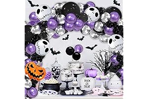 141 Pcs Halloween Garland, Skull, and Balloon Arch Kit with Purple and Black