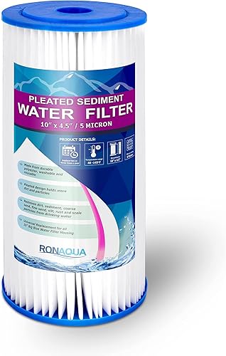 Miniatura 2 de Big 10 x 4.5 pulgadas plisado lavable y reutilizable sedimento 5 micrones área de superficie amplificada, elimina arena, suciedad, limo, óxido, vida