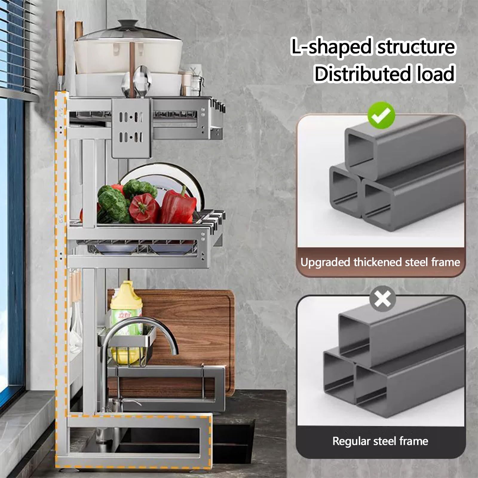 Escurridor De Platos De Acero Inoxidable para Colocar sobre El Fregadero: Estante De Drenaje Que Ahorra Espacio, Amplia Superficie De Drenaje, Ideal para El Almacena