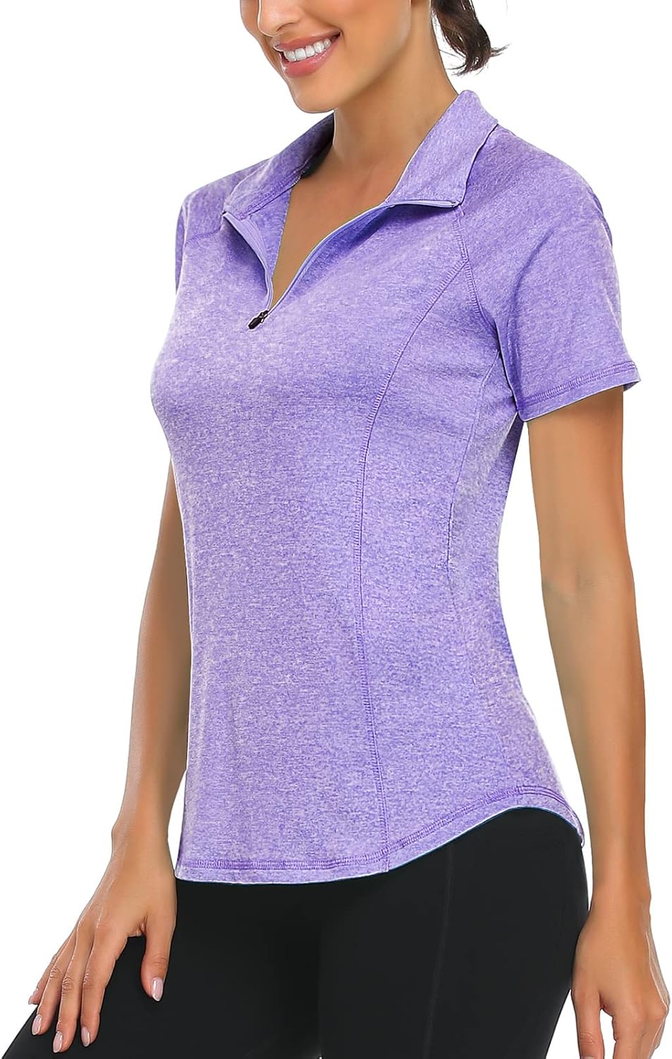LURANEE Women's Short Sleeve Moisture Wicking Athletic Shirts Quarter Zip Pullover