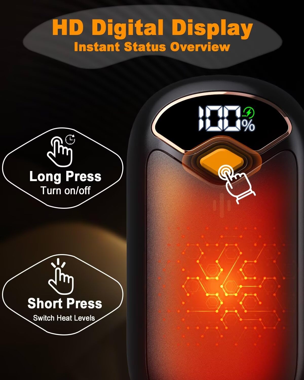 Hand Warmers Rechargeable - 7000mAh Electric Hand Warmer Reusable 2 Pack with LED Digital Display, 4 Levels Max 132?, 20 Hrs Warmth Magnetic Portable Pocket Heater for Golf, Camping, Hunting, Fishing