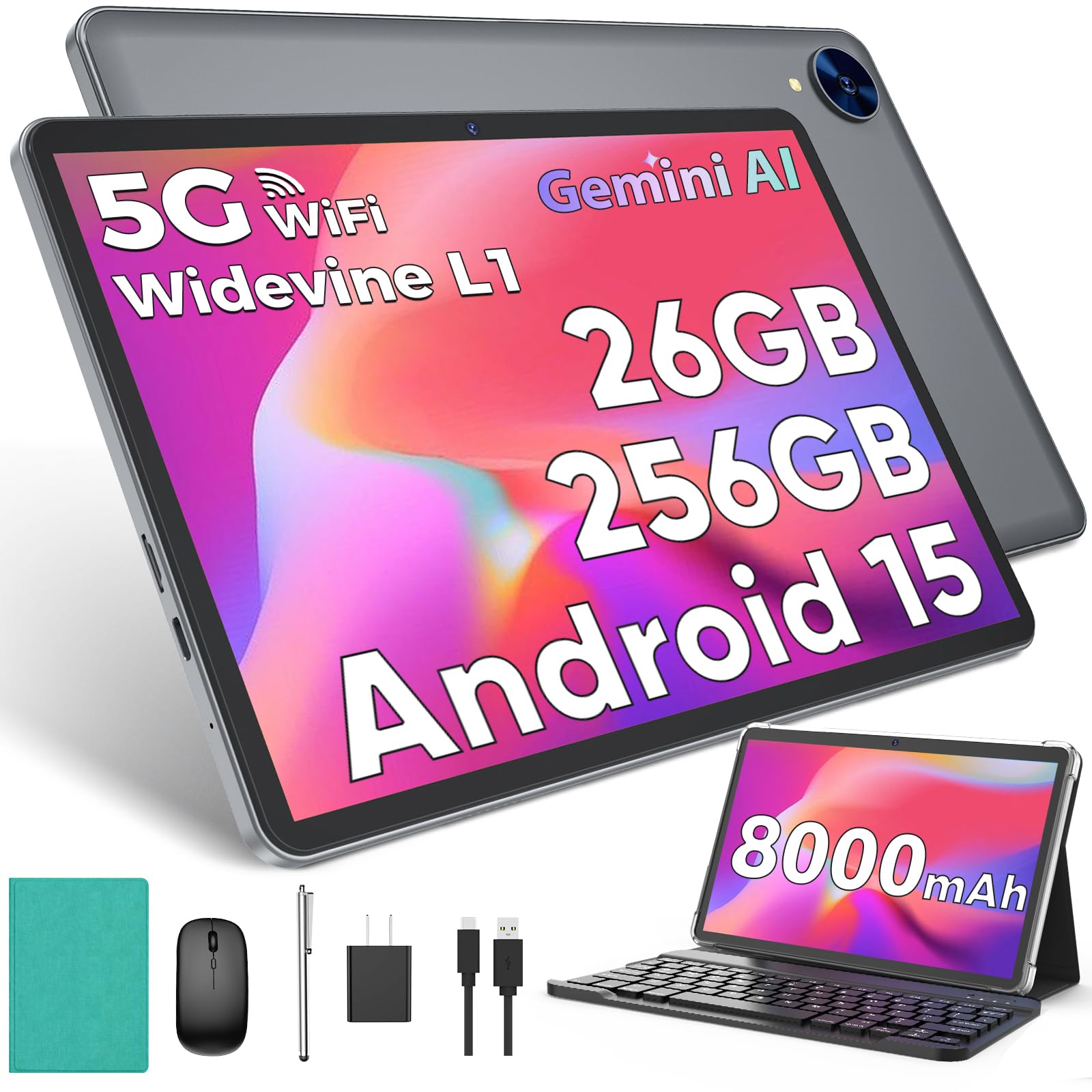Amazon.com : 2026 Android 15 Tablet with Keyboard, 26GB RAM, 256GB