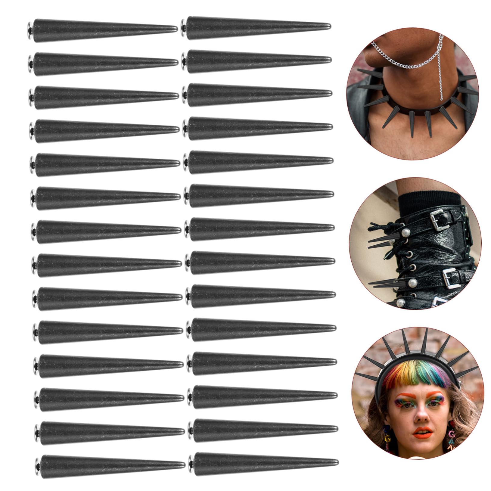 EXAOMBLE Remaches Punk Cónicos 10x55 Mm 30 Piezas para Manualidades Diy, Decoración Ropa y Cuero, Accesorios Metálicos para Bolsos y Zapatos, Uso Artesanal Creativo