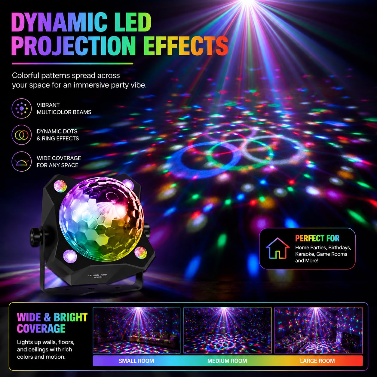 Discokugel Licht & Party Lichter & DJ Disco Lichter - Sound Activated LED Strobe Licht mit Fernbedienung für Weihnachten/Halloween/Geburtstag/Hochzeit/Zuhause/Club/Karaoke