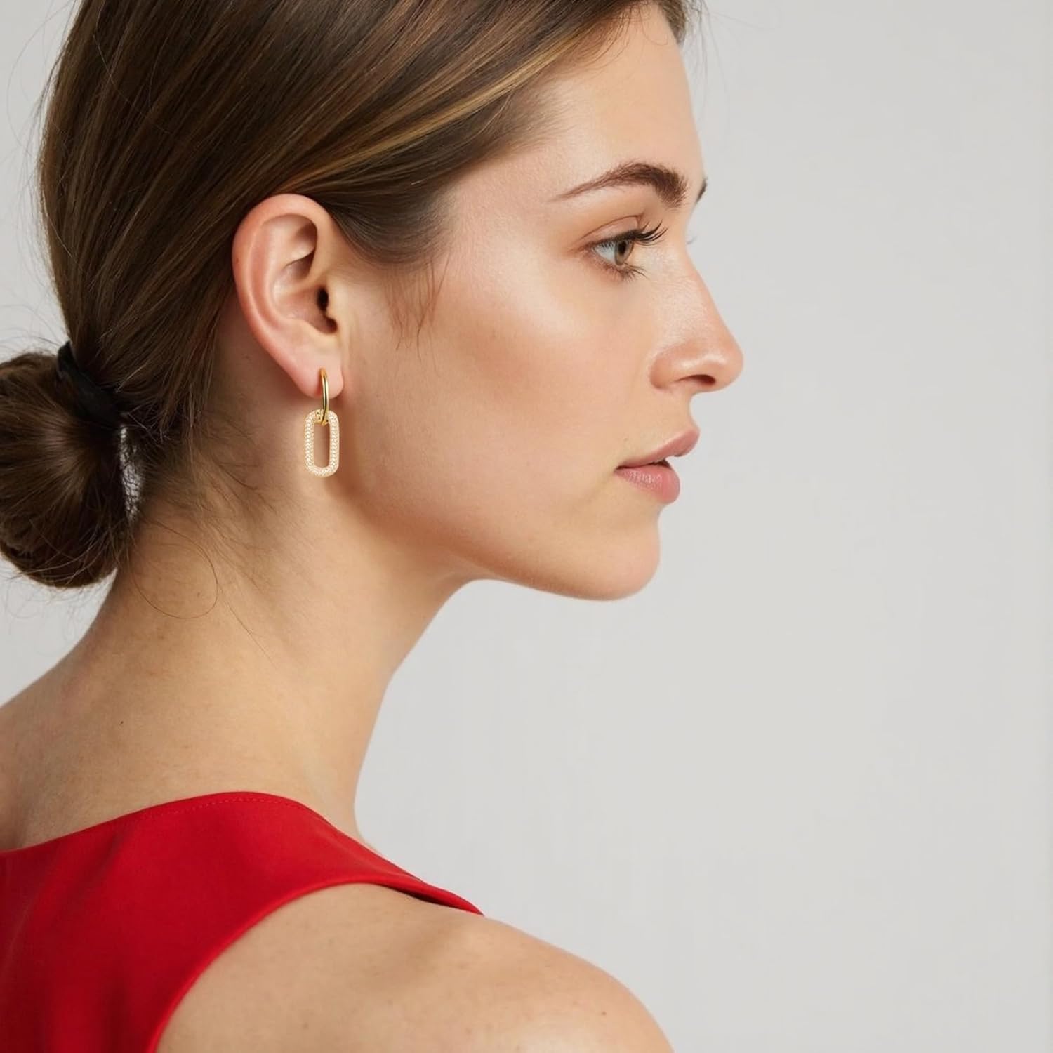 SUNFEEL Paperclip Earrings for Women Trendy, 14K Gold Plated 925 Sterling Silver Dainty Paperclip Drop Dangle Earrings Statement Hoop Earrings Hypoallergenic Fashion Jewelry Gifts for Wedding