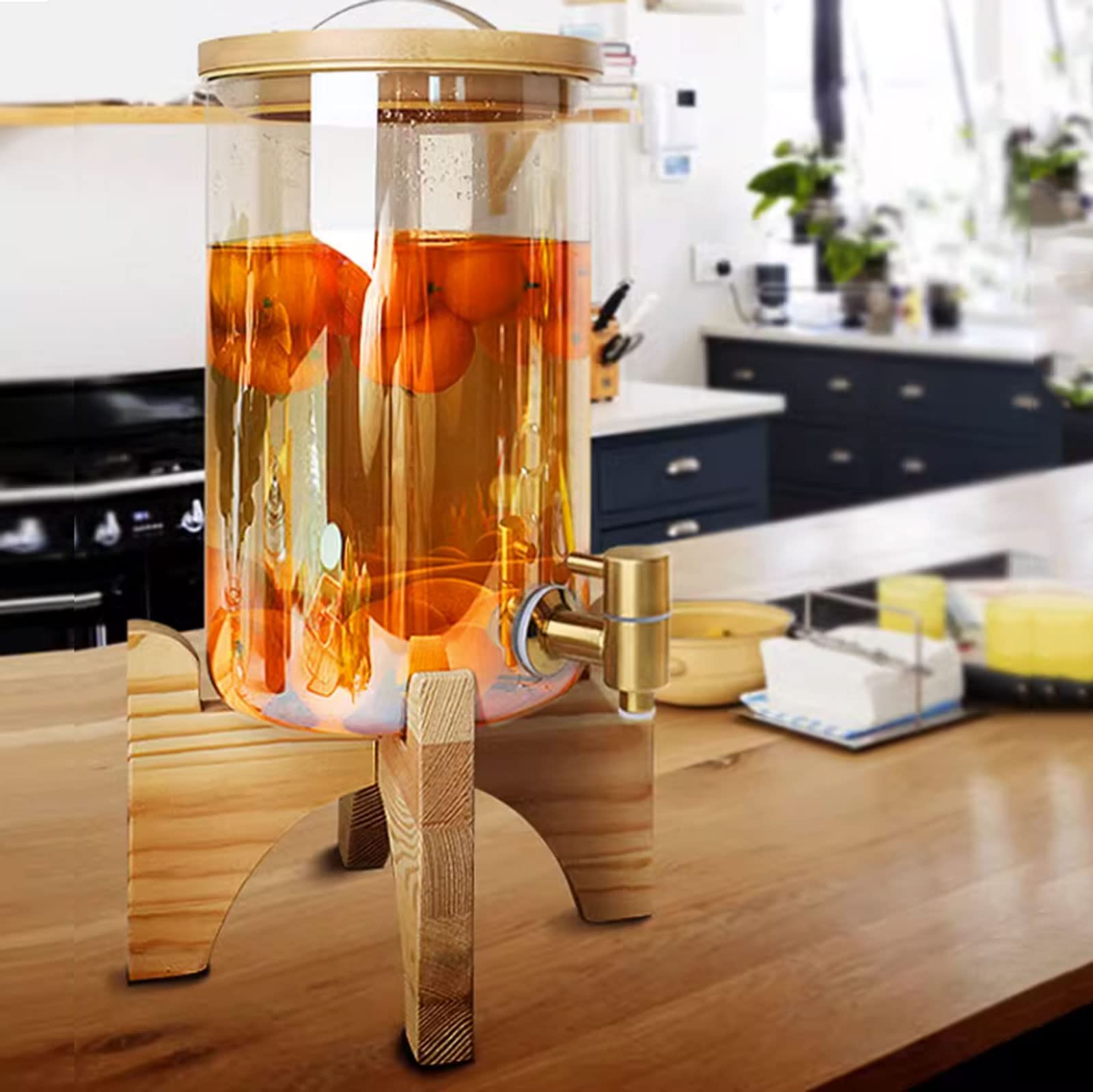 Dispenser Per Bevande In Vetro Borosilicato Con Coperchio In Sughero - 800 Ml - Brocca Con Rubinetti Per Acqua, Limonata, Tè Freddo