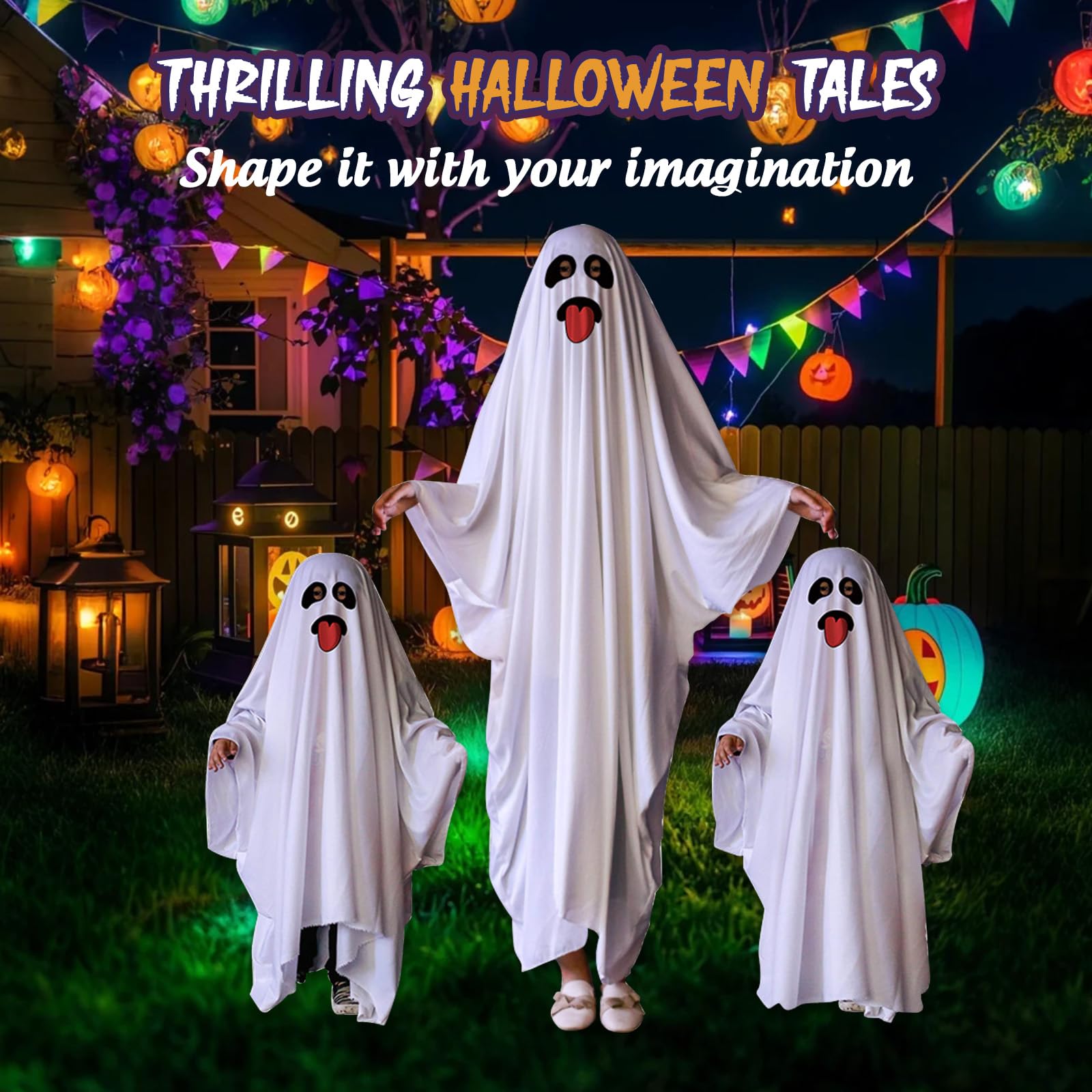 NiCola Spooky Ghost Cape Costume for Kid White Ghost Cape, Boy Girls Cosplay Party Ghost Hooded Cloak - Image 2