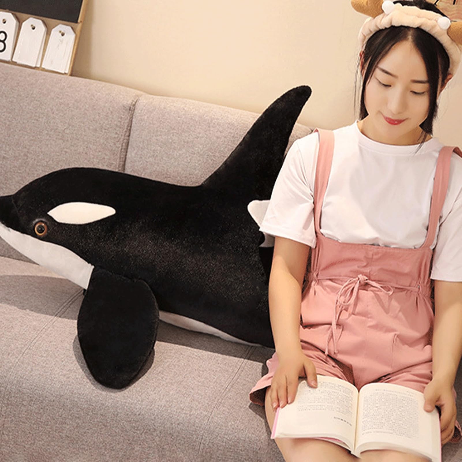 Realistisches Orca-Wal-Plüschkissen, großes Meereswild-Stofftier, Sofakissen, Heimbettdekoration, for Kinder und Erwachsene(130cm/51in)