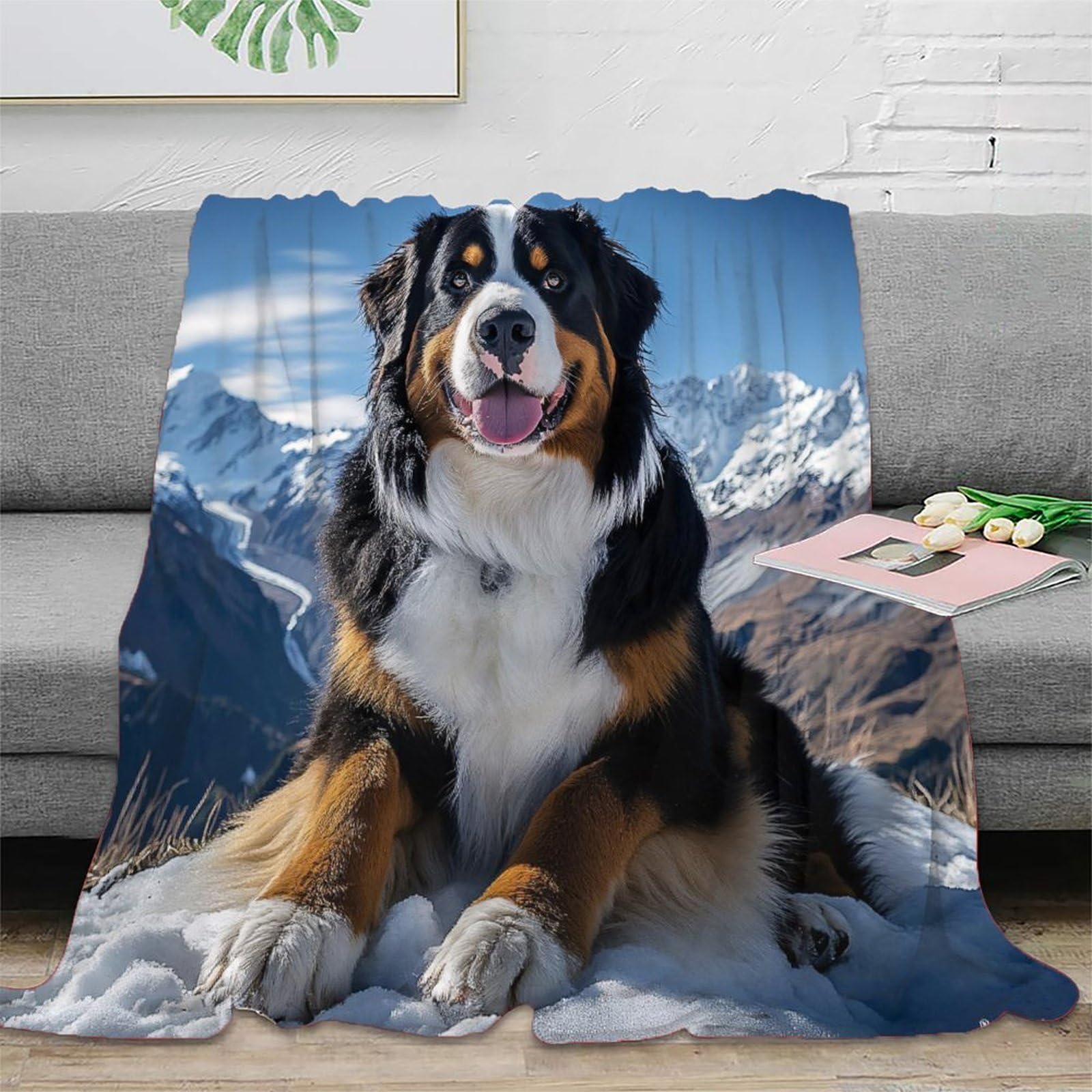 Couverture imprimée en polaire lavable pour protéger le canapé des poils de chien