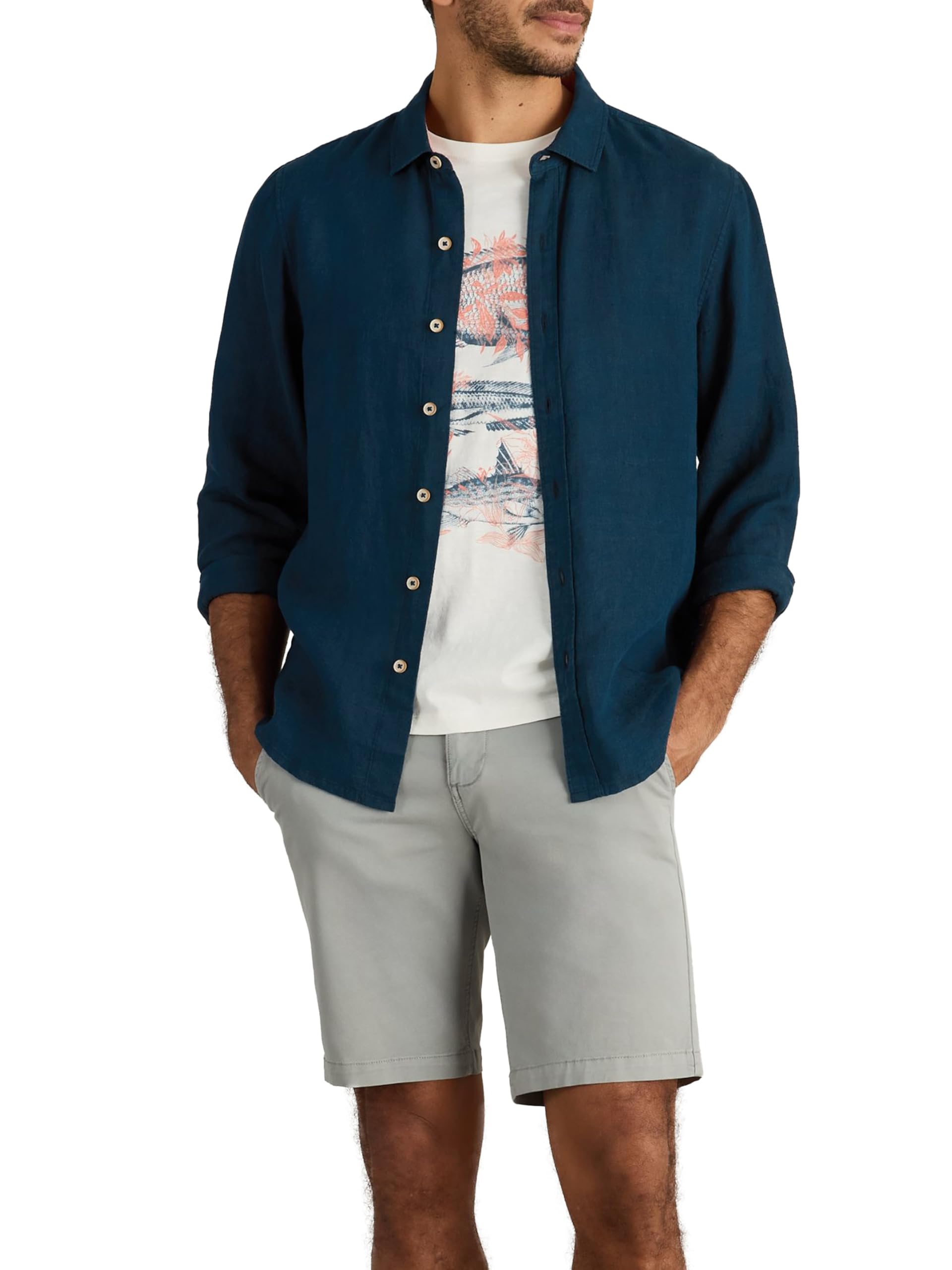 White Stuff Herren Keswick Langarm-Leinenhemd – Mit Kragen, Mit Knopfleiste – Dark Navy – Größe L