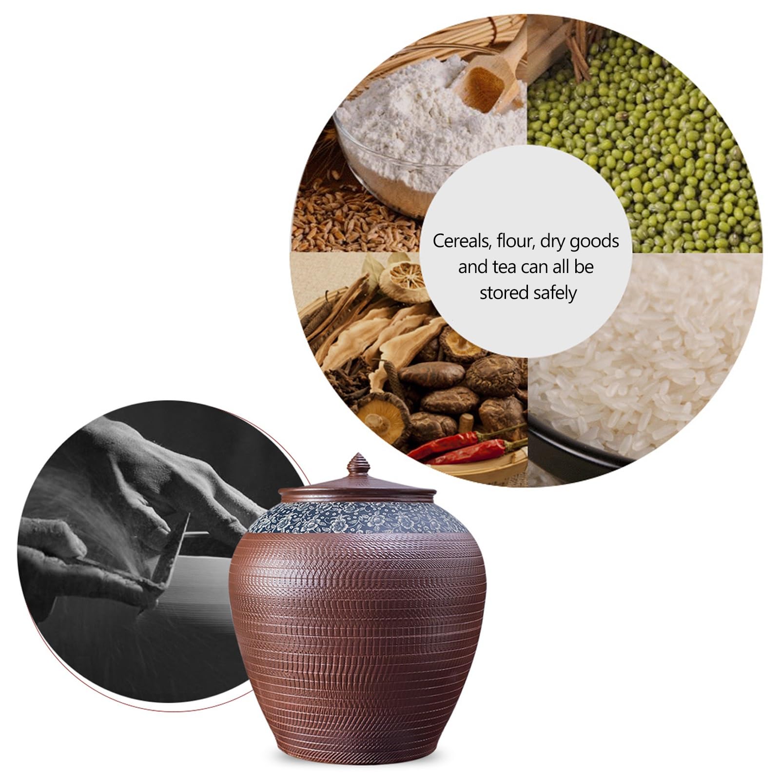 Barattoli Ermetici per Alimenti, Dispenser Cereali, Porta Pasta Contenitore, Sigillato e Resistente All'umidità, Barattolo in Ceramica for Alimenti for Fagioli, Mais, Farina D'avena di Frumento(10kg)
