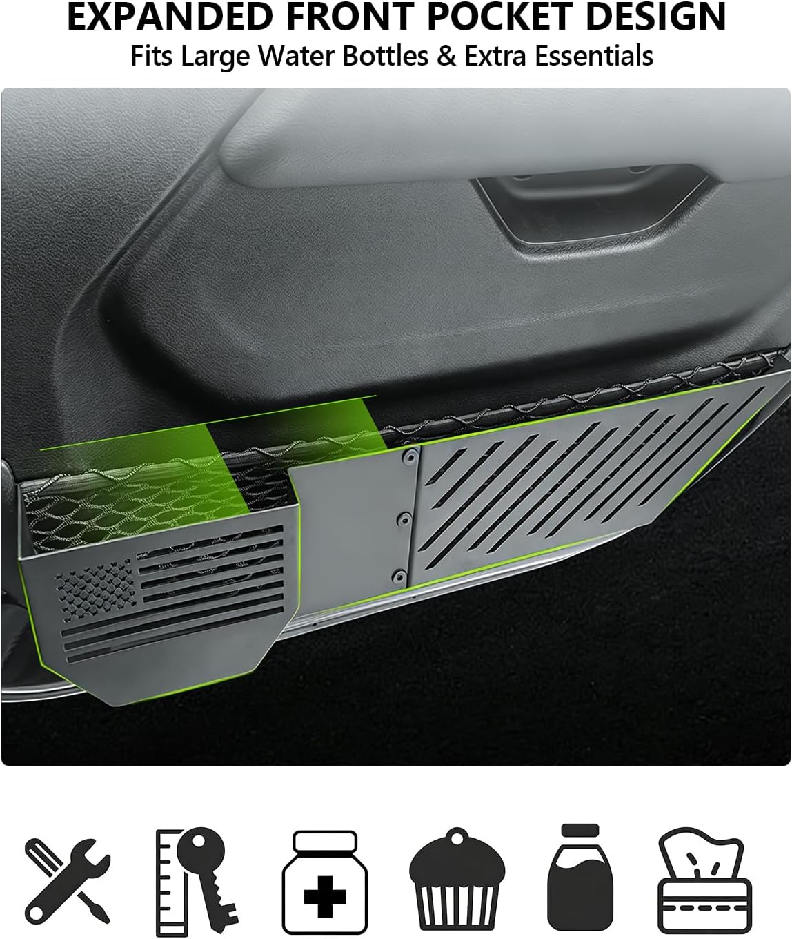 Door Pocket Storage Box for Jeep Wrangler JL JLU 4XE 2018-2025 & Gladiator JT 2020-2025 Accessories No-Drill Metal Front Door Heavy-Duty Metal Door Pockets Organizer Not for Power Seats