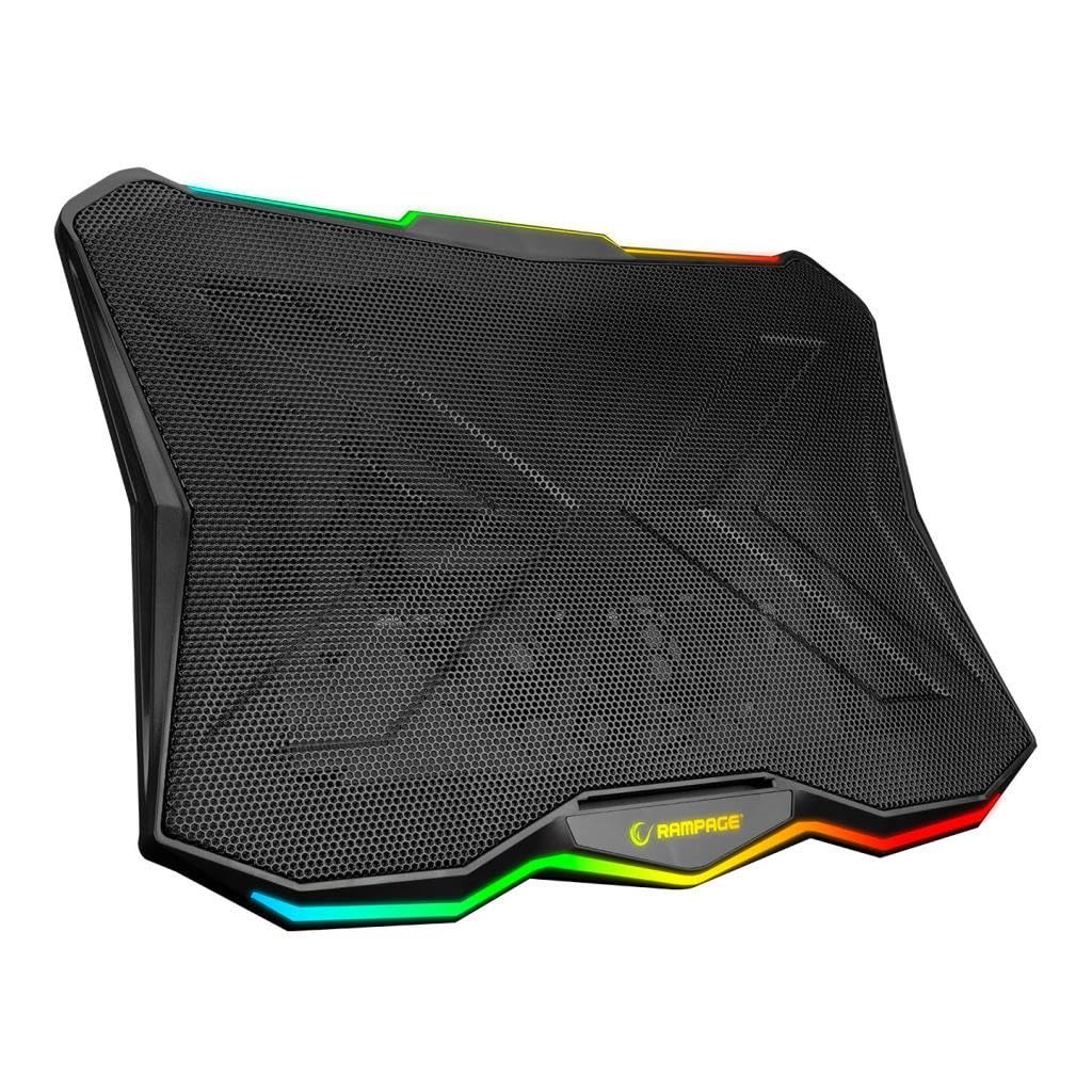 Rampage AD-RC8 Showy czarny wentylator 180 mm 15-17 cali laptop gamingowy RGB Light wentylator USB stabilny i cichy stojak chłodzący do notebooka