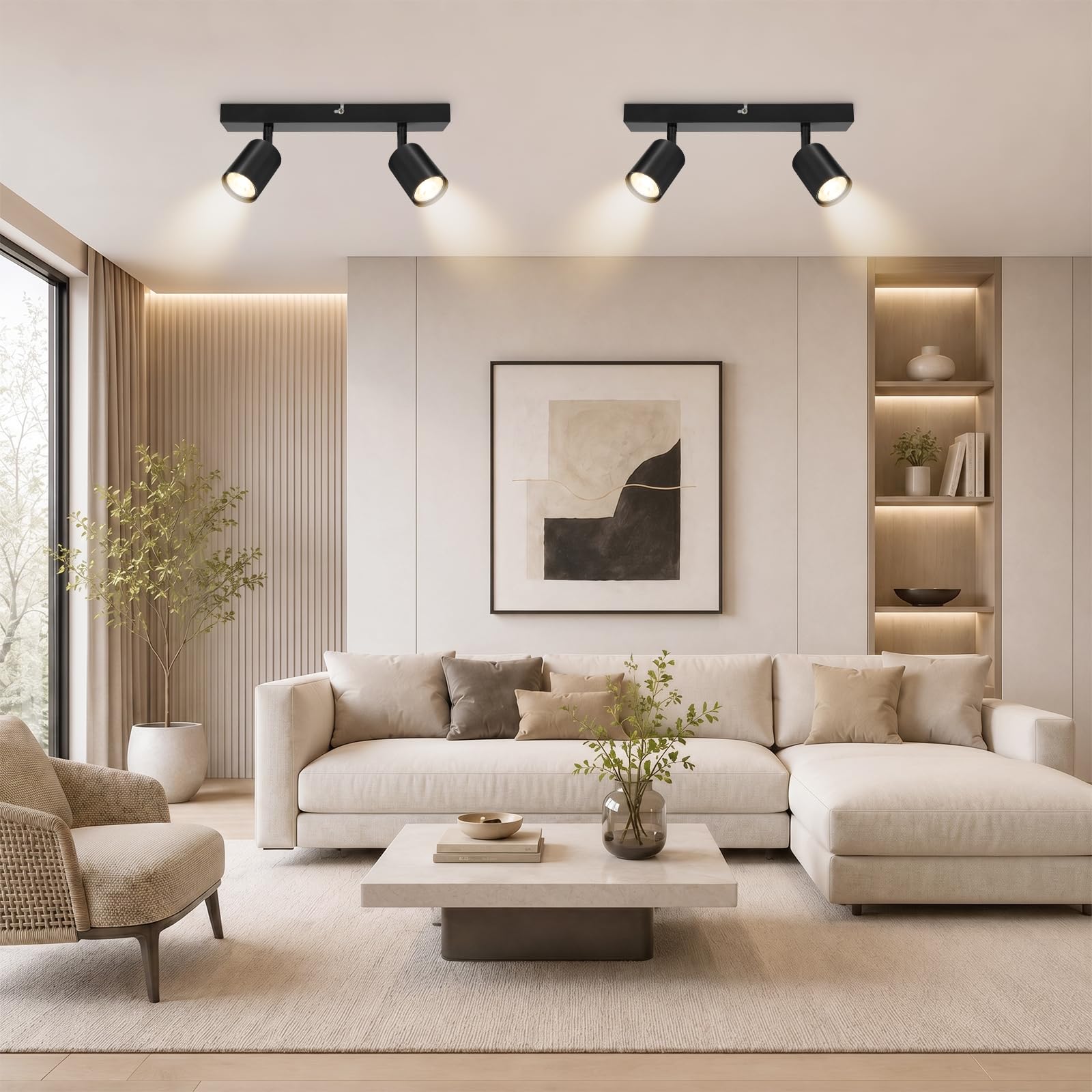 Lámpara de Techo de 2 Focos Giratorios GU10, Lámpara de Pared Interior LED Negro Ajustables, Foco de Pared para Interior Iluminación para Dormitorio Pasillo Cocina, Sin Bombilla GU10