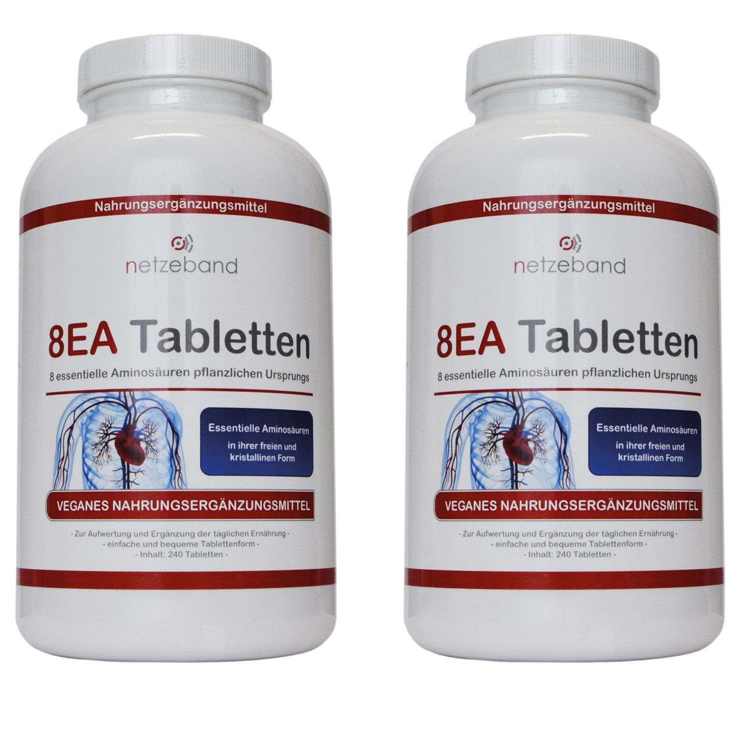 8 essentielle Amino Pattern 8EA - Aminosäuren 480 vegane Tabletten 2 Packungen im optimalen Verhältnis L-Leucin, L-Valin, L-Isoleucin, L-Phenylalanin, L-Lysin, L-Threonin, L-Methionin und L-Tryptophan