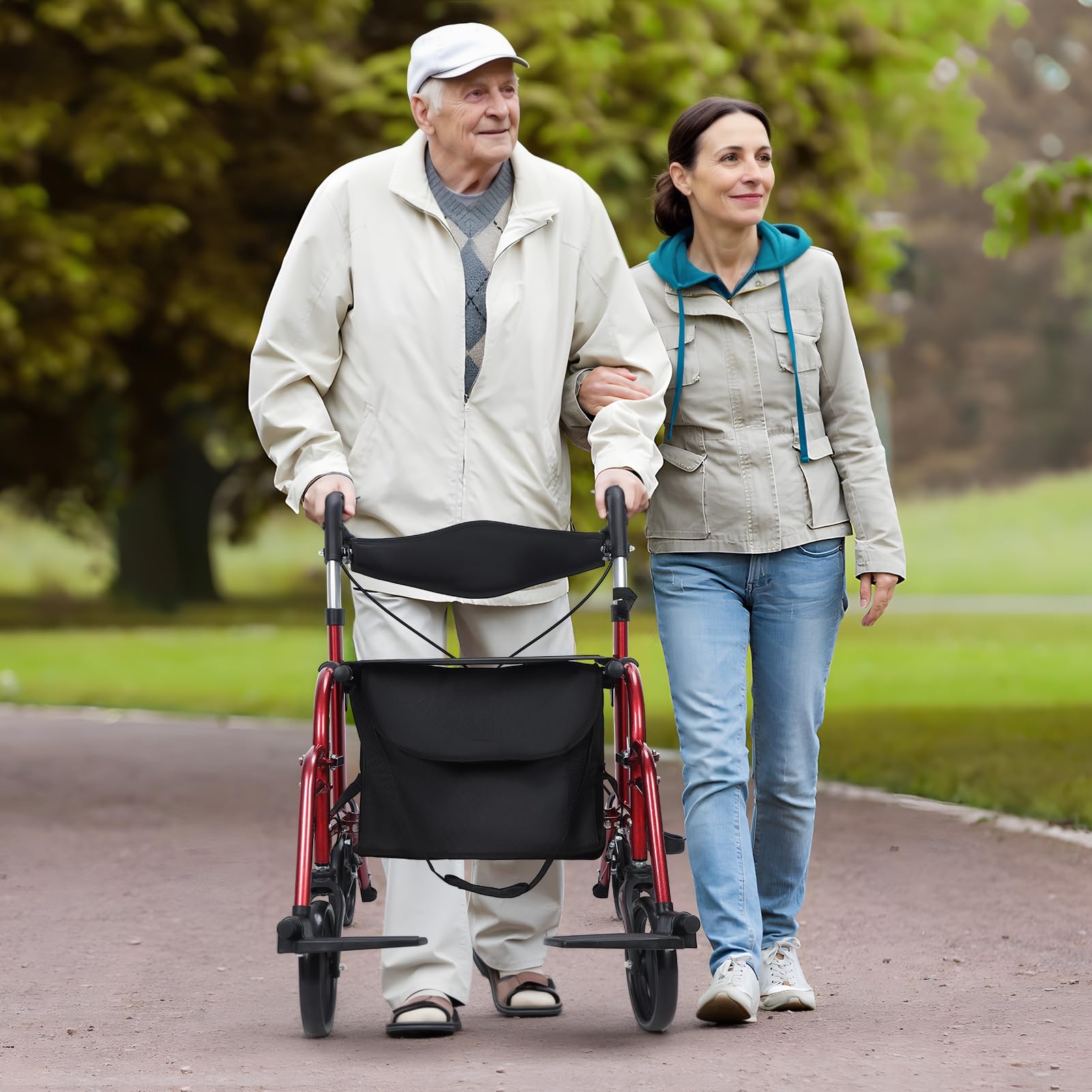 Andador con ruedas para personas mayores, ligero y plegable con bolsa de almacenamiento, altura ajustable mejorada, andador de 4 ruedas con asiento y frenos para personas mayores y adultos,